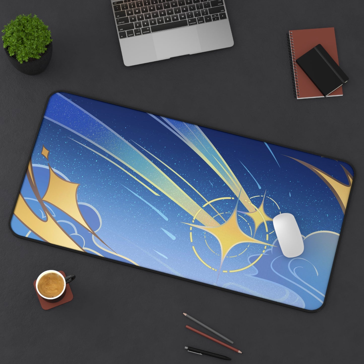 Traveler Inspired Desk Mat | Aether Lumine Celestial Fanmade Namecard Style Genshin Impact Mousepad