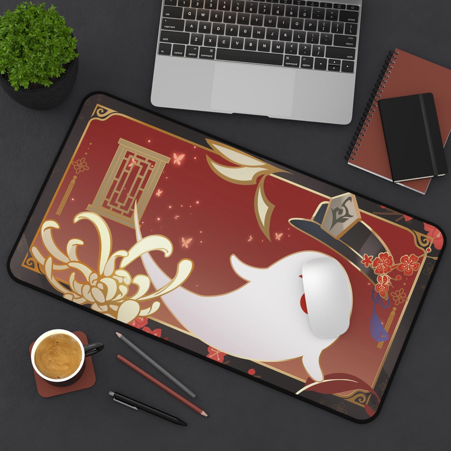 Hu Tao and Boo Tao Aesthetic Fanmade Namecard Inspired Genshin Impact Desk Mat Mousepad