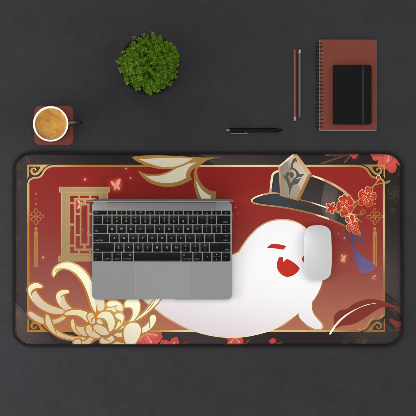 Hu Tao and Boo Tao Aesthetic Fanmade Namecard Inspired Genshin Impact Desk Mat Mousepad