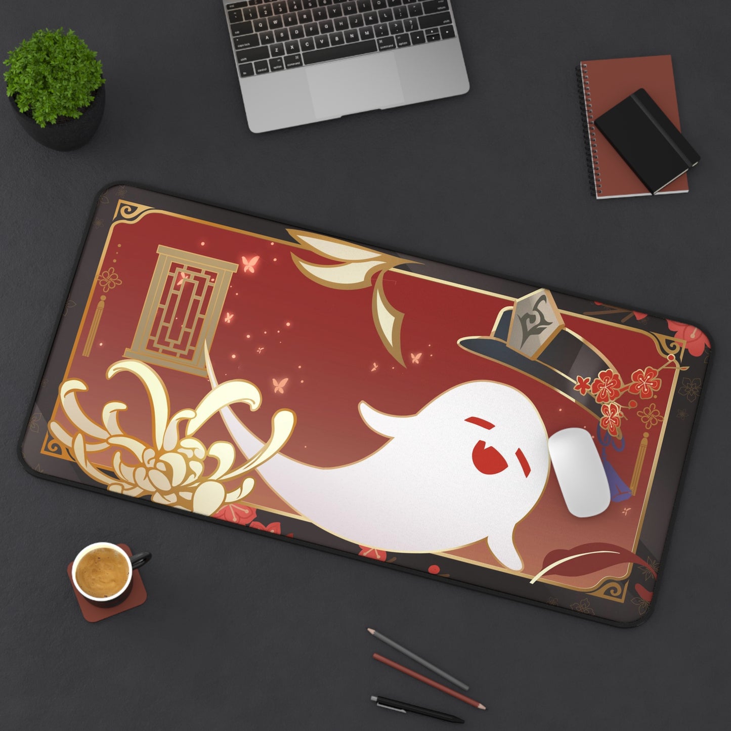 Hu Tao and Boo Tao Aesthetic Fanmade Namecard Inspired Genshin Impact Desk Mat Mousepad
