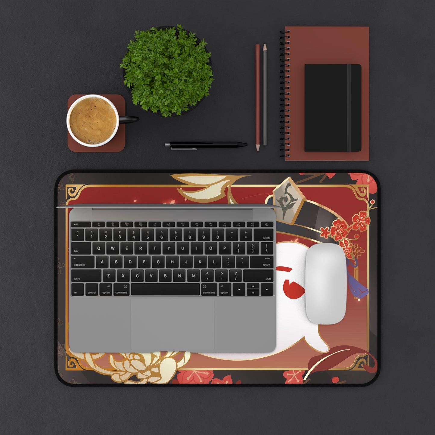 Hu Tao and Boo Tao Aesthetic Fanmade Namecard Inspired Genshin Impact Desk Mat Mousepad