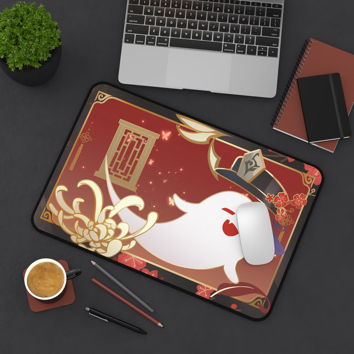Hu Tao and Boo Tao Aesthetic Fanmade Namecard Inspired Genshin Impact Desk Mat Mousepad