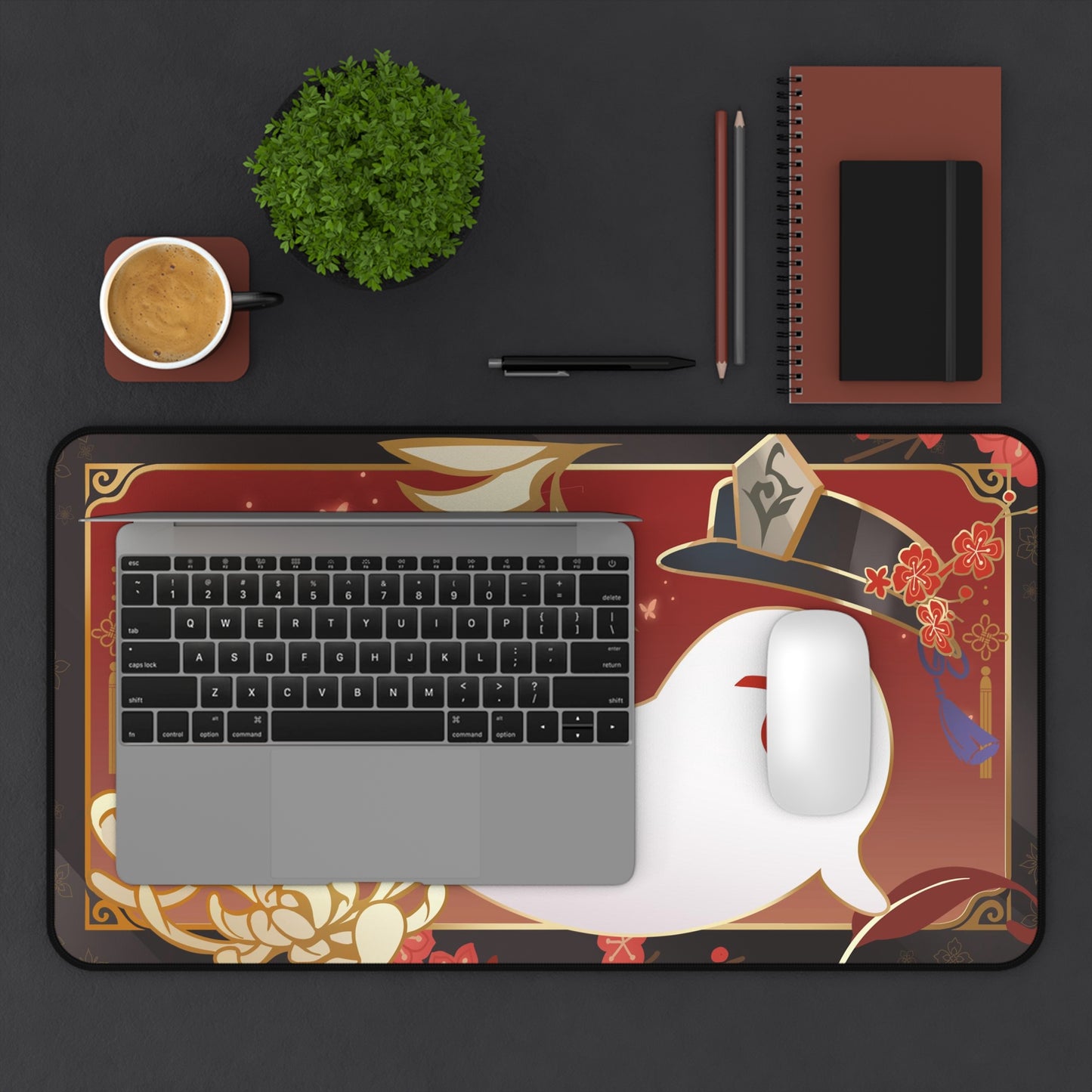 Hu Tao and Boo Tao Aesthetic Fanmade Namecard Inspired Genshin Impact Desk Mat Mousepad